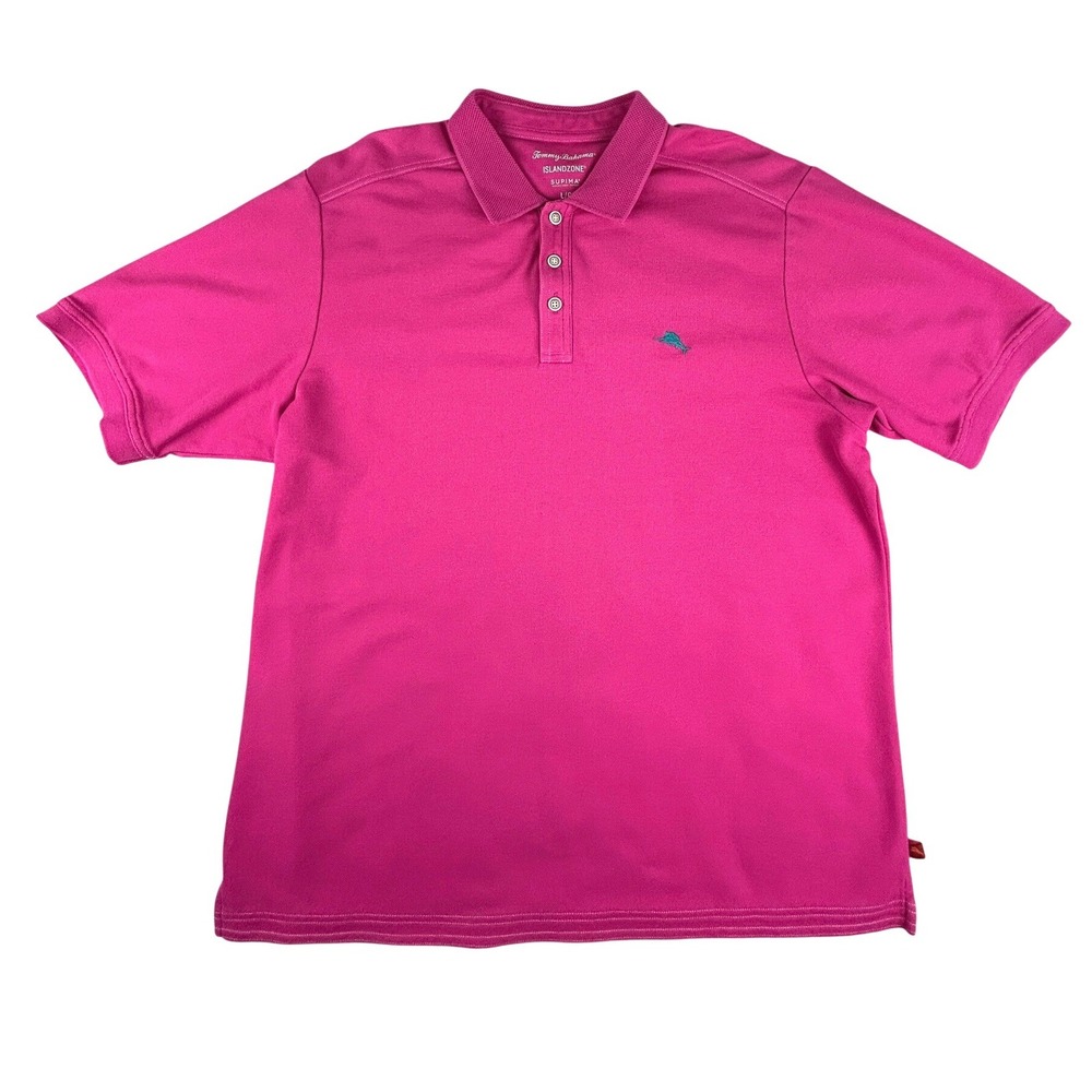 Tommy Bahama Polo Shirt Mens Large IslandZone Supima Pink Short Sleeve